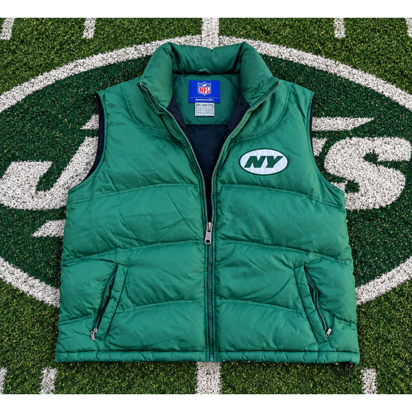 New York Jets Reebok NFL On Field Down Puffer Vest Men's 2XL Green Full Zip