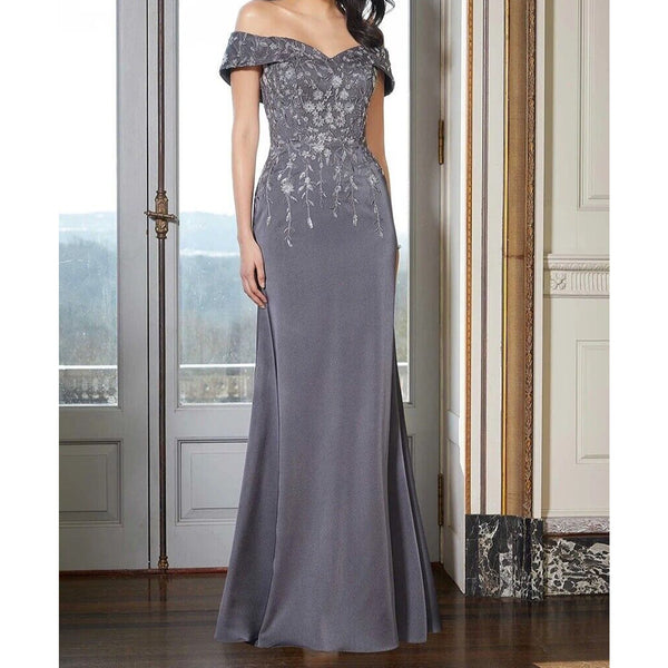 MGNY 72615 Embroidered Bodice Off The Shoulder Dress Navy Sz. 16 (Sample)