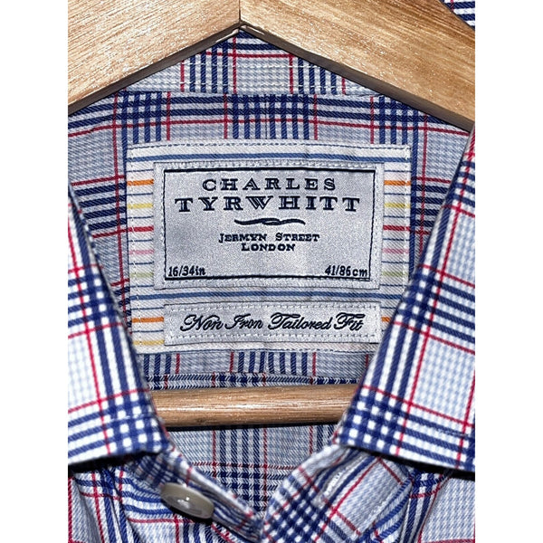 Charles Tyrwhitt Dress Shirt Non Iron Tailored Fit Check Plaid Men's 16/34
