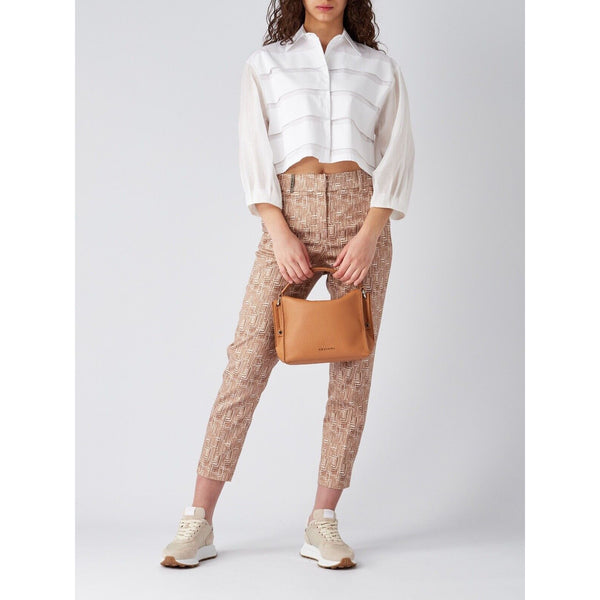 Peserico Graphic-Print Cropped Trousers Camel Butter Size 52 EU 16 US