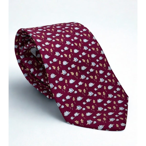 Salvatore Ferragamo Vintage Silk Tie Italy Floral Hand Made 100% Luxury Red