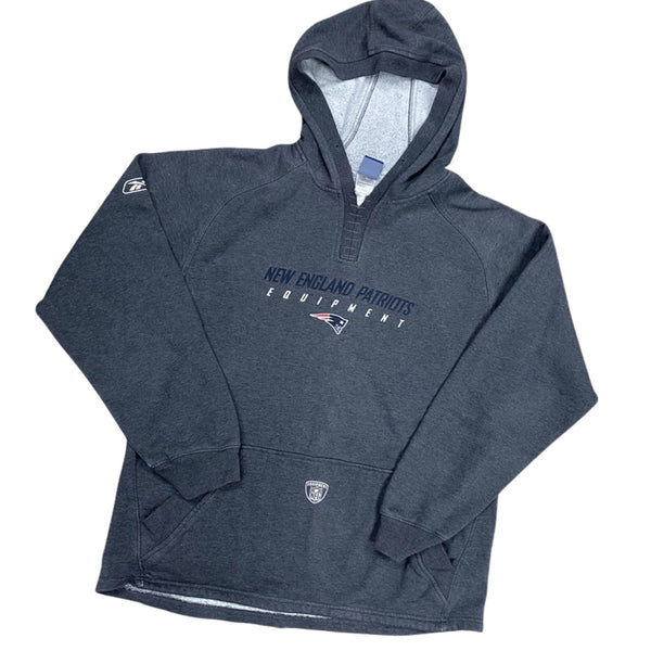 New England Patriots Hoodie M Gray Bill Belichick Y2K Pullover Equipment Reebok