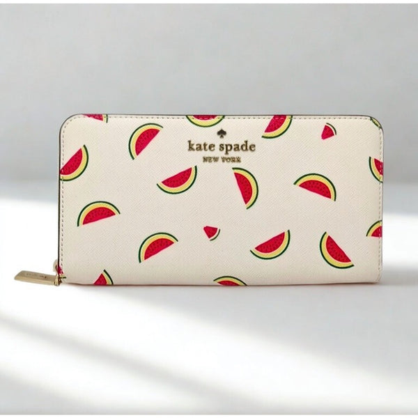 Kate Spade Staci Watermelon Party Continental Wallet Cream Multi KB551 Sz L NWOT