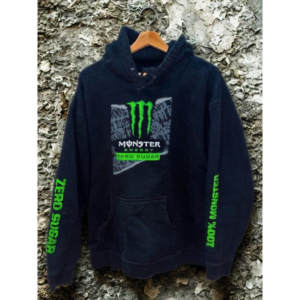 Monster Energy Hoodie Mens XL Black Zero Sugar Graphic Y2K Skater Pullover