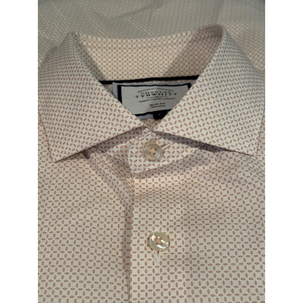 Charles Tyrwhitt Dress Shirt Non Iron Slim Fit Geometric Spotted Sz. L