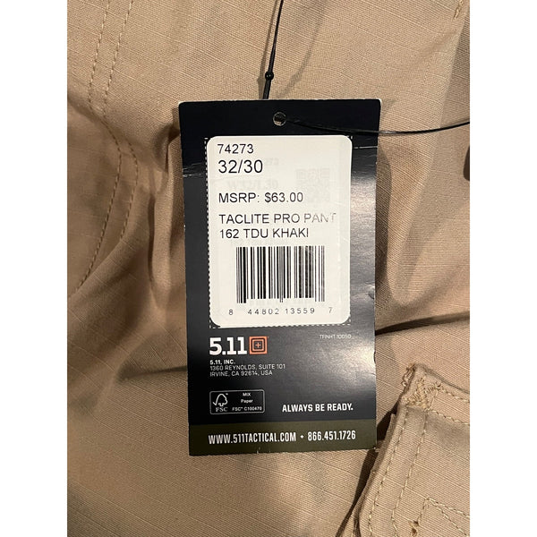 5.11 Tactical Taclite Pro Pants Cargo 74273 TDU Khaki Men’s 32x30 NWT