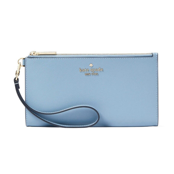 Kate Spade Madison Saffiano Leather Double Zip Wristlet Polished Blue KC588 $169