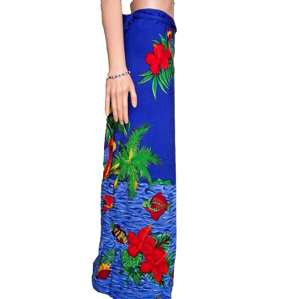 Tropical Print Fringe Edge Shawl Scarf Skirt Beach 68” x 42” Vintage Women's