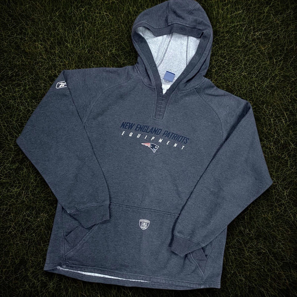 New England Patriots Hoodie M Gray Bill Belichick Y2K Pullover Equipment Reebok