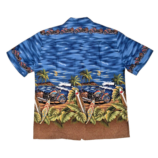 Kys Hawaiian Shirt Mens Large Motorcycle Palms Short Sleeve Camp Vintage