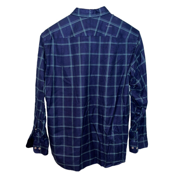 Charles Tyrwhitt Dress Shirt Non Iron Classic Fit Check Heavy Cotton Denim Sz. L