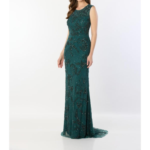 Montage by Mon Cheri M2239 Jewel Neck Keyhole Back Spruce Dress Sz. L (SAMPLE)