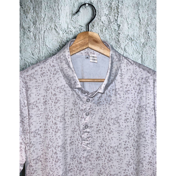 State & Liberty Polo Shirt Sz. M Gray Geometric Dot Stretch Performance Golf