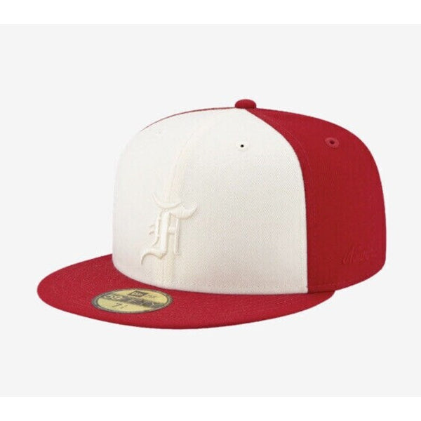 Fear Of God Essentials New Era 59FIFTY Hat Red White Fitted 7 1/8 NWT