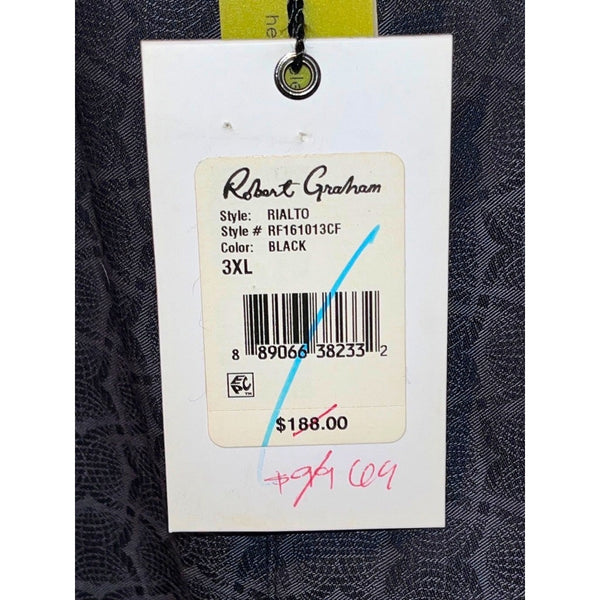 Robert Graham Rialto Shirt 3XL Classic Fit Black Jacquard Flip Cuff Luxury NWT