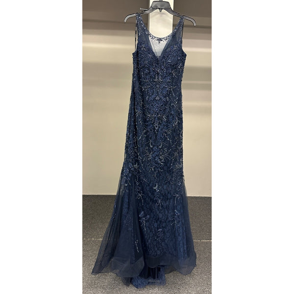 Ivonne D For Mon Cheri ID310 Scoop Neck Embroidered Navy Dress Sz. 12 (SAMPLE)