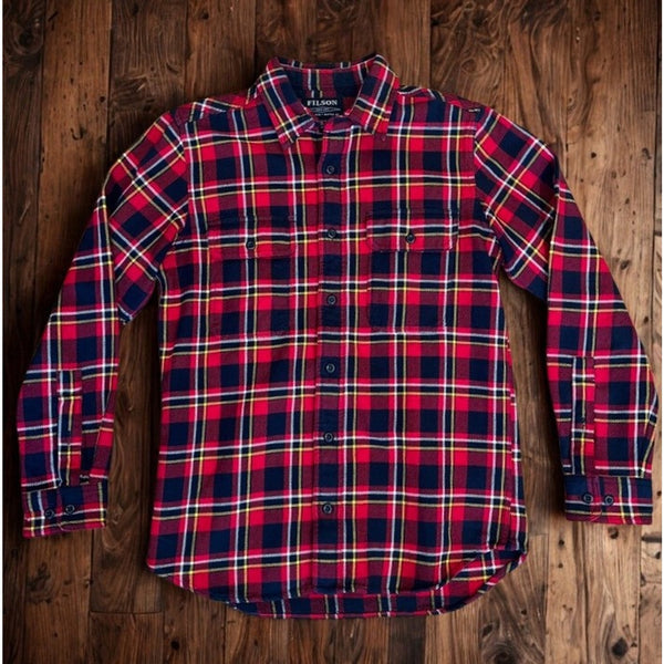 CC Filson Vintage Flannel Work Shirt 11010689 Red Black Gold Plaid Men’s Small
