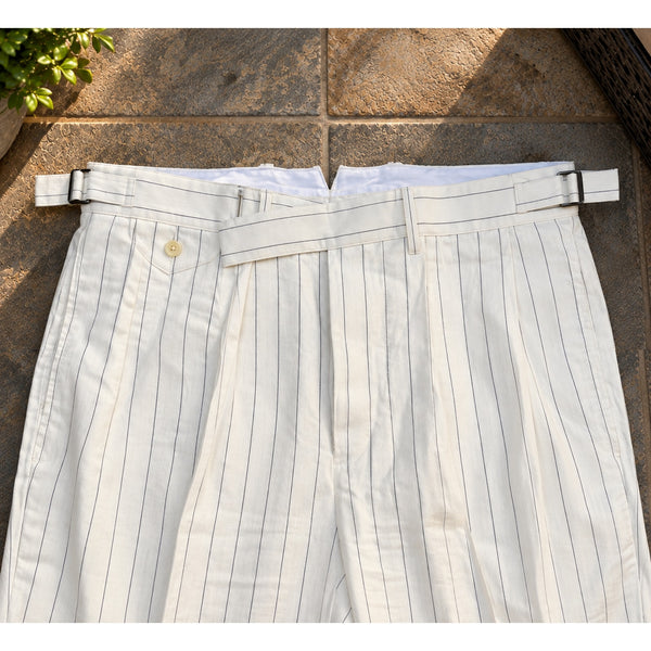 Polo Ralph Lauren Cream Linen Cotton Pinstripe Pleated Trousers Pants 34x32