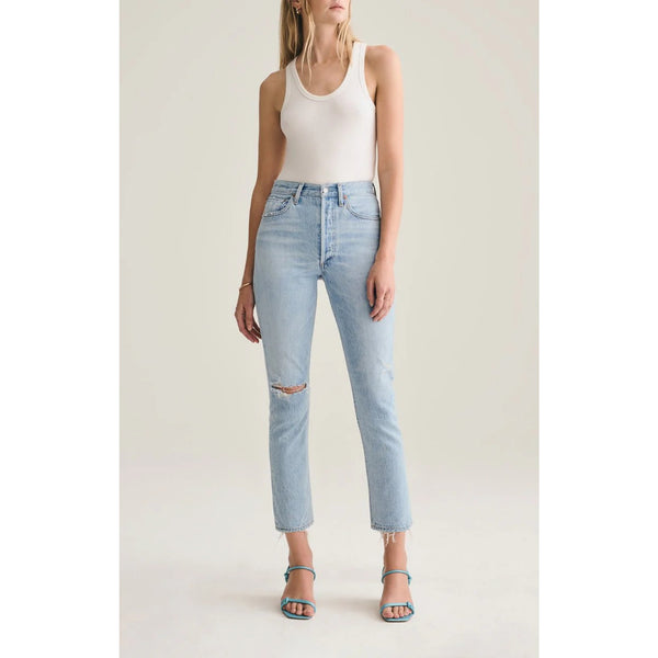 AGOLDE Riley High Rise Straight Cropped Jeans Shatter Wash Sz. 28X26 $188 NWOT