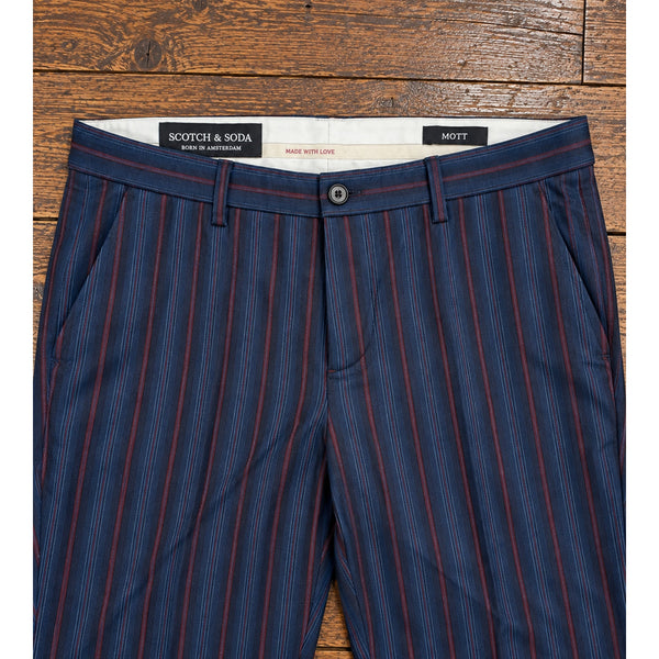 Scotch & Soda Mott Pants Men 34x32 Blue Red Pinstripe Wool Blend Slim Fit Chino