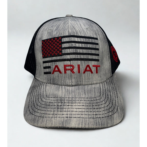 Ariat USA Flag Trucker Hat Heather Gray Black Mesh Snapback Cap A300014206