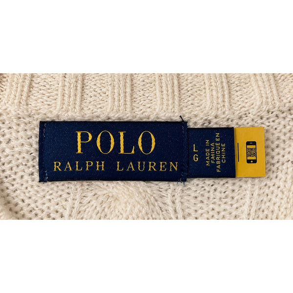 Polo Ralph Lauren Cable Knit Sweater Men's L Cream Wool Cashmere Pony