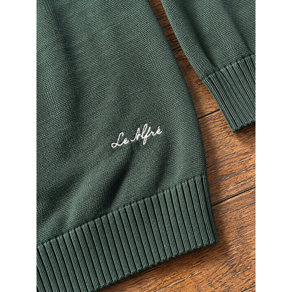 Le Alfré Crewneck Sweater Men's XL Hunter Green Cotton Elbow Patch Made Portugal