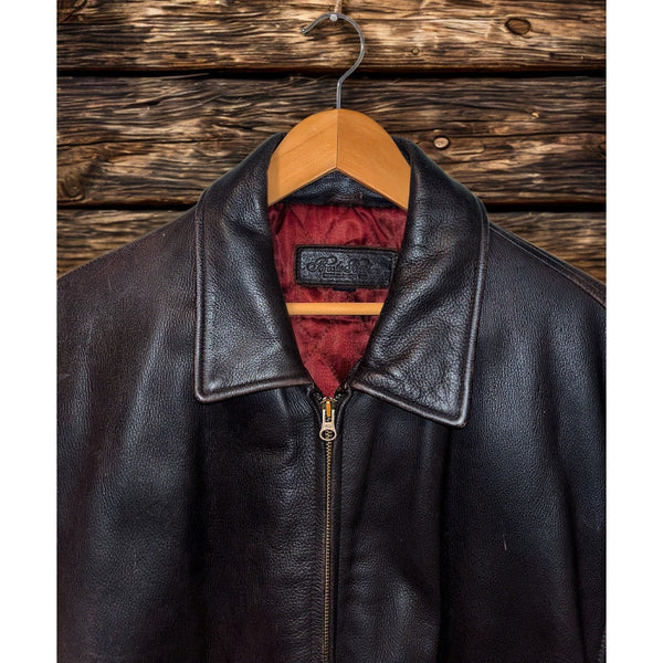 Brooks Brothers Brown Leather Motorcycle Jacket Mens XL Quilted Lined