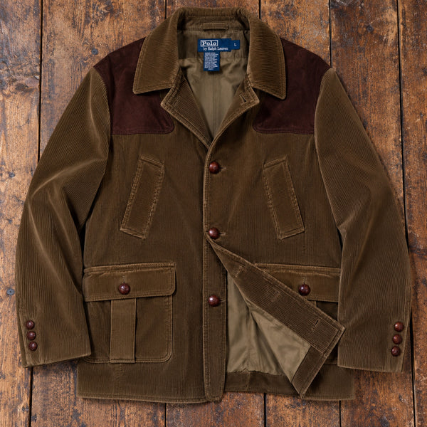 Polo Ralph Lauren Corduroy Norfolk Shooting Jacket Leather Suede Sz L Rare