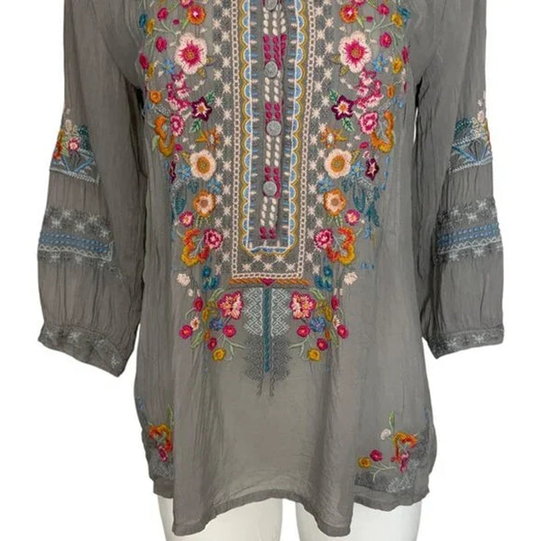 Johnny Was Bethanie Embroidered Rayon Floral Tunic Top Women Size 2XL C28318-4