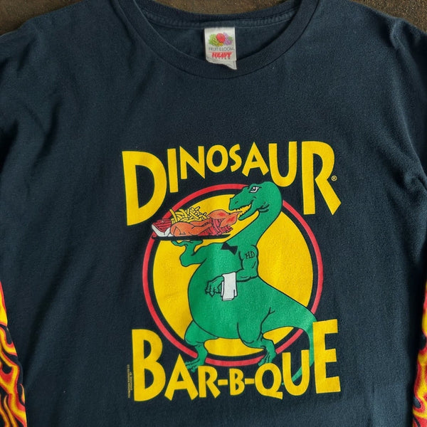 Dinosaur Bar-B-Que Flame Long Sleeve Shirt Black M Syracuse NY Y2K Vintage