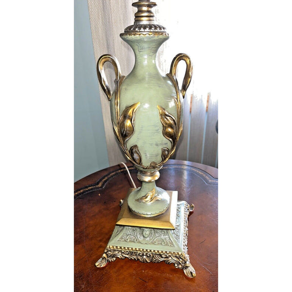 Antique French Victorian Art Deco Set Of 2 Hand Painted Lily Floral Lamps Works