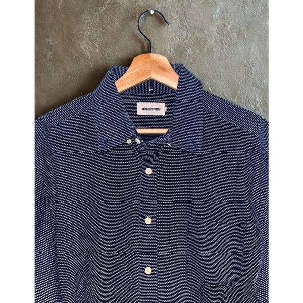 Taylor Stitch The Jack Reverse Jacquard Button Down Shirt Men's 42 L Navy EUC