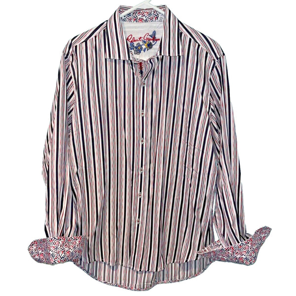 Robert Graham Flip Cuff Striped Classic Fit Button Down Shirt Sz. XL NWOT