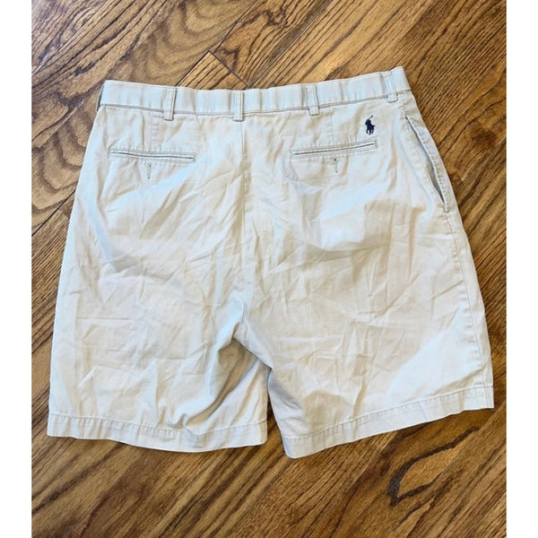 Polo Ralph Lauren Tyler Shorts Mens 36 Beige Pleated Chino Vintage Preppy 9"