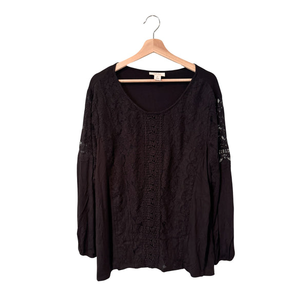 Style & Co Women’s Romantic Charm Deep Black Lace Blouse Size XL NWT MSRP $55