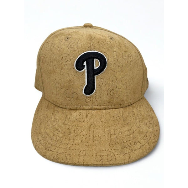 Philadelphia Phillies New Era 59FIFTY Khaki Suede Monogram Fitted Hat 7 1/8