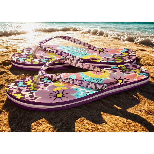 Vera Bradley Flip Flops Thong Sandal Wo's L 9-10 Flutterby Floral & Butterflies