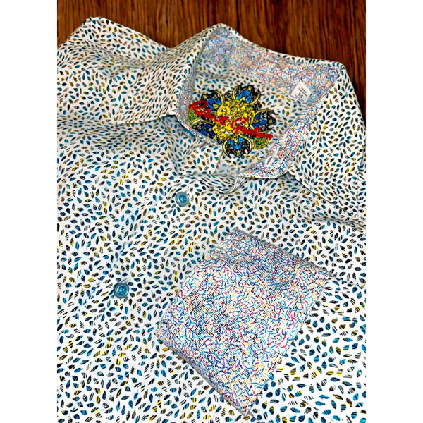Robert Graham Shirt M Falling Leaves Flip Cuff Allover Print Cotton EUC