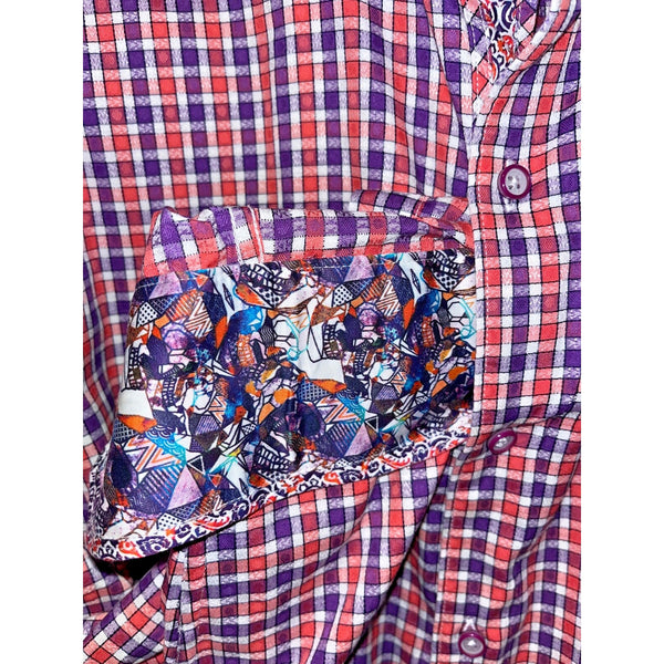 Robert Graham Button Front Shirt Textured Geometric Flip Cuff Men's Sz. 2XL EUC