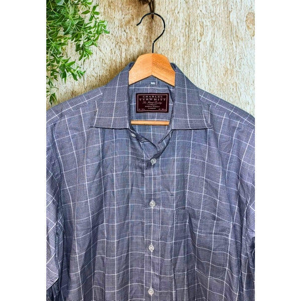 Charles Tyrwhitt Dress Shirt Non Iron Check Sea Island Sz. 16/34 French Cuff