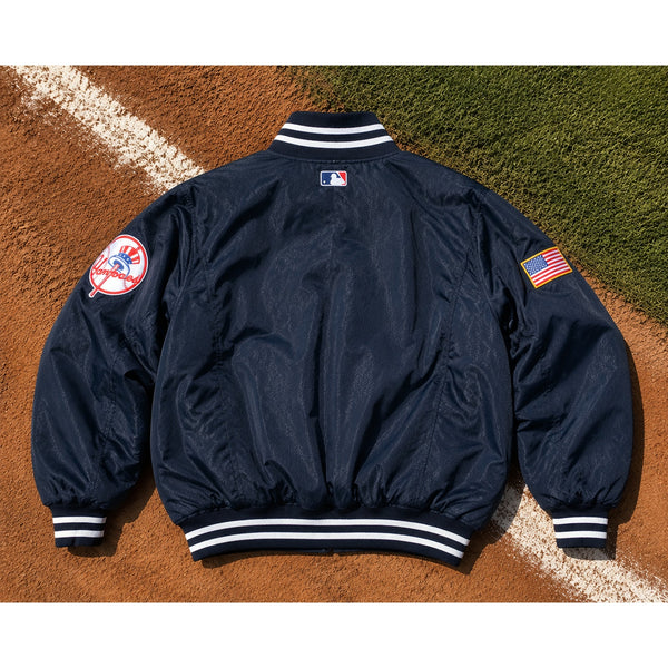 New York Yankees Majestic Authentic Dugout Jacket USA Flag Navy Sz S Vintage