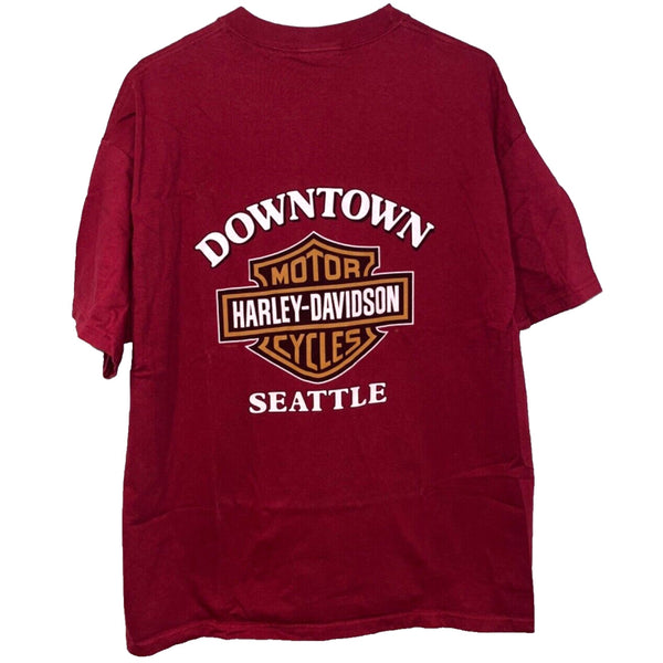 Harley Davidson Downtown Seattle USA XL Rare Hanes Beefy-T Biker T Shirt Tee