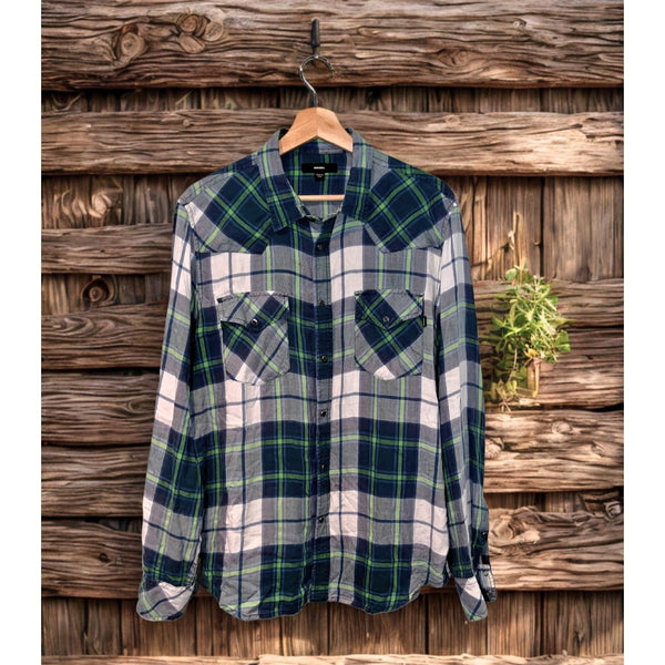 Diesel Y2K Western Pearl Snap Plaid Shirt Mens L Cowboy Grunge Streetwear EUC