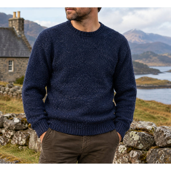 Jamieson's of Shetland Wool Sweater Men's M Navy Blue Brushed Shag Scotland