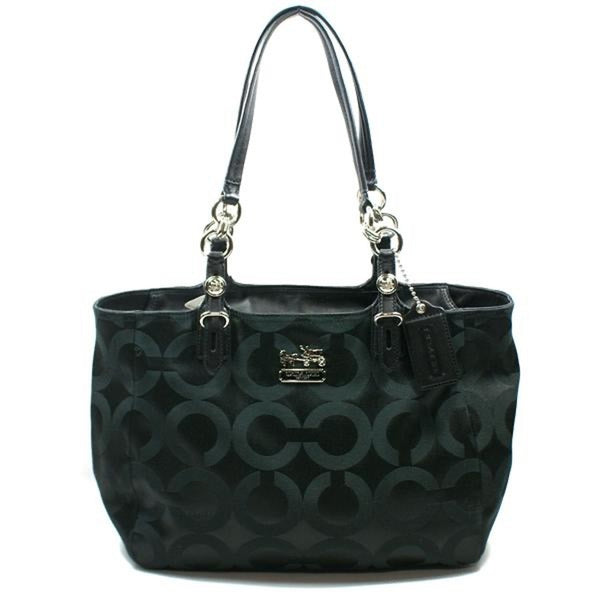 Coach Mia Opaque Sateen Black Op Art Tote Bag E1082-15758 Vintage EUC