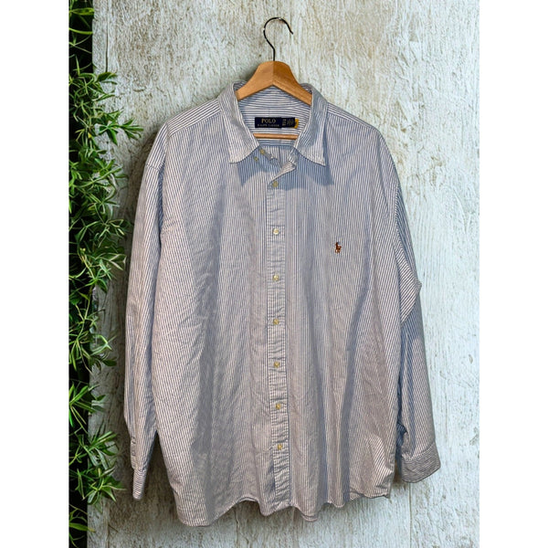 Polo Ralph Lauren Classic Fit Striped Oxford Shirt Blue White Mens 2XB EUC