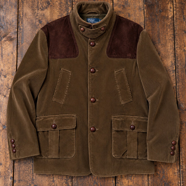 Polo Ralph Lauren Corduroy Norfolk Shooting Jacket Leather Suede Sz L Rare