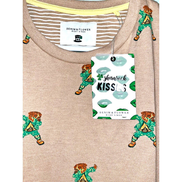 Denim & Flower Ricky Singh St. Patrick's Day Dabbing Dog Shirt Size L NWT