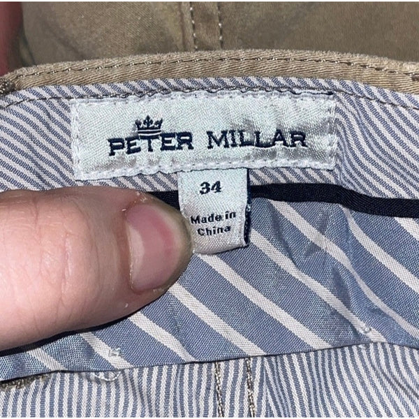 Peter Millar Signature Sateen Five Pocket Pants 34x32 Beige Stretch ME0B39
